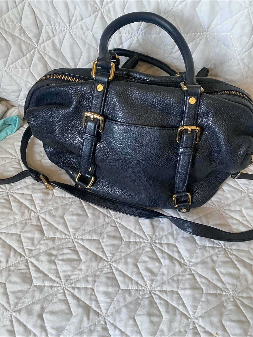 Michael Kors Black Leather Satchel with Gold Accents - Picture 3 of 4